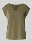 Koszulki i topy damskie - T-shirt o luźnym kroju z obszyciem koronką model ‘KAMALA’ - miniaturka - grafika 1