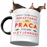 Kubki - Kubek Czarny Dla Redaktora Praca to Przyjemność z Nadrukiem ze Zdjęciem + Opakowanie na prezent (wzór 01) - miniaturka - grafika 1