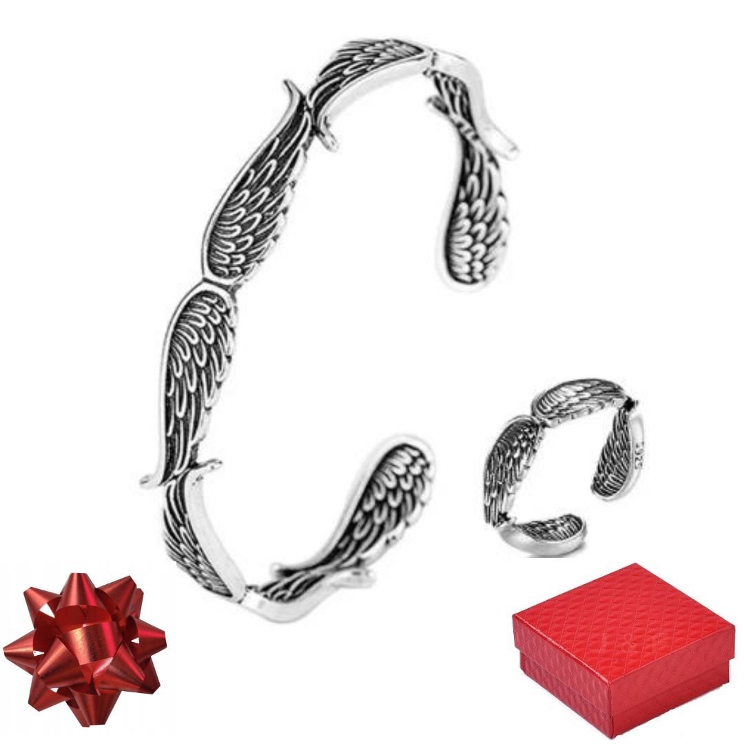 Bransoletka bransoleta srebrna 925 Skrzydła Anioła + pierścionek srebrny Prezent