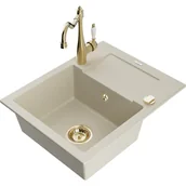 Zlewozmywaki z baterią - Mexen Enzo zlewozmywak granitowy 1-komorowy z ociekaczem i baterią kuchenną Carla, beżowy - miniaturka - grafika 1