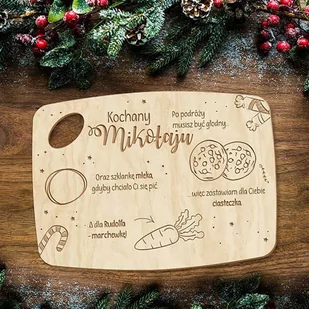 Drewniana TACA DLA MIKOŁAJA talerzyk na smakołyki dla Mikołaja i Renifera tacka na mleko i ciastka - Ozdoby bożonarodzeniowe - miniaturka - grafika 1