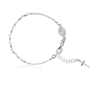 Bransoletki - ankabizuteria.pl Bransoletka srebrna rodowana RÓŻANIEC z niebieskimi - miniaturka - grafika 1