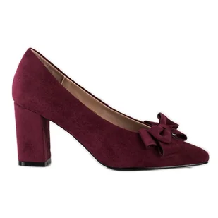 Bordowe Czółenka Z Kokardą VINCEZA czerwone wielokolorowe - Vinceza - Czółenka - miniaturka - grafika 1