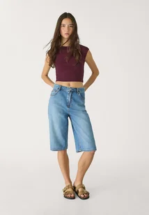 Stradivarius Krótka dopasowana koszulka basic BAKŁAŻANOWY XS - Koszulki i topy damskie Stradivarius Krótka dopasowana koszulka basic BAKŁAŻANOWY XS - Koszulki i topy damskie - miniaturka - grafika 1