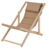 Leżaki ogrodowe - KLASYCZNY LEŻAK FOTEL ROZKŁADANY PLAŻOWY OGRODOWY Z PODUSZKĄ BEŻOWY - miniaturka - grafika 1