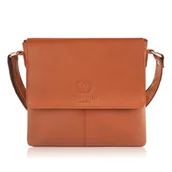 Torebki damskie - LISTONOSZKA SKÓRZANA KONIAKOWA TOREBKA DAMSKA NA RAMIĘ PAOLO PERUZZI E-28-CG - miniaturka - grafika 1