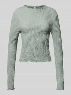 Bluzka z długim rękawem o kroju slim fit z efektem seersucker model ‘LENA’ - Bluzki damskie - miniaturka - grafika 1