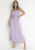 Sukienki - Fioletowa Sukienka z Wiskozy Bez Rękawów z Gumką w Pasie Fona - miniaturka - grafika 1