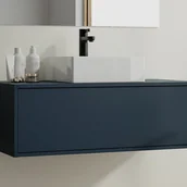 Szafki łazienkowe - Szafka łazienkowa wisząca o kolorze nocnej niebieskości z pojedynczą umywalką - 94 cm - TEANA II - miniaturka - grafika 1