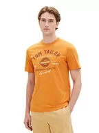 Koszulki męskie - T-shirt męski TOM TAILOR z nadrukiem logo wykonany z bawełny, 32243-pomidorowy krem pomarańczowy, M - miniaturka - grafika 1