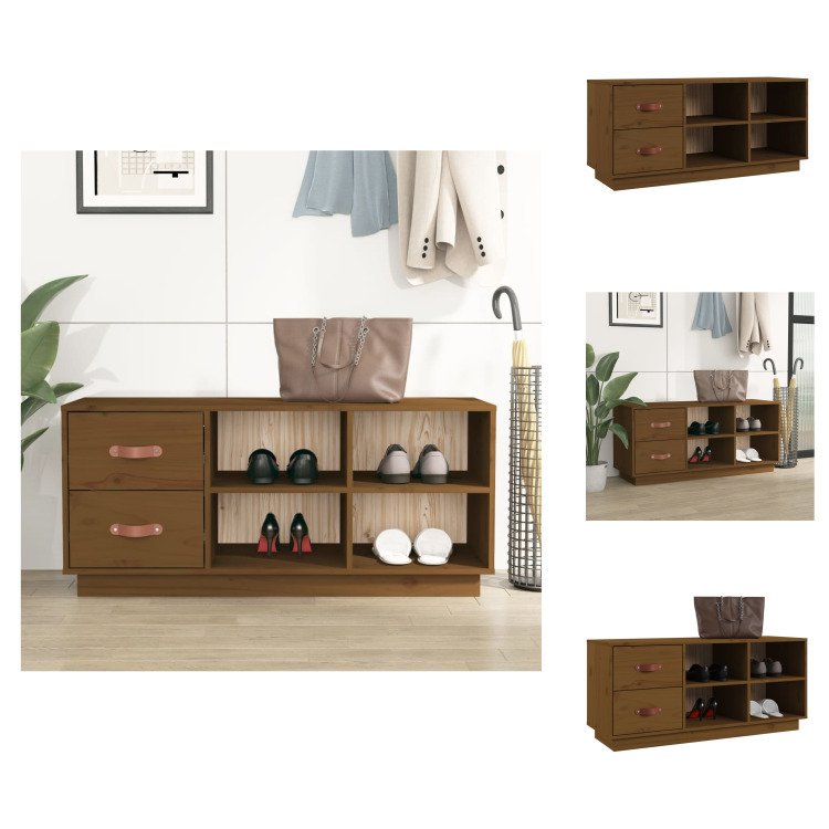 vidaXL Ławka na buty miodowy brąz 100x34x45 cm lite drewno sosnowe - Stojaki i szafki na buty