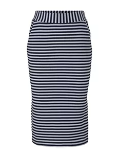 TOM TAILOR Damski Spódnica midi z dżerseju 1030359, 29275 - Navy White Structure Stripe, 34 - Spódnice - miniaturka - grafika 1