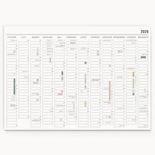 Planer ścienny 2026 z naklejkami Kalendarz Polskie Święta, Niedziele handlowe, Zmiany czasu A2 - Kalendarze - miniaturka - grafika 1