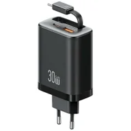 Ładowarki do telefonów - Ładowarka sieciowa USAMS Xiang Series CC296 30W 1xUSB-C 1xUSB-A + kabel USB-C czarny - miniaturka - grafika 1