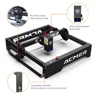 ACMER P1 Pro 20W Laser Engraver Cutter, Air Assist, Fixed Focus, 0.08*0.1mm Spot, 0.01mm Engraving Accuracy, 400*390mm - Grawerowanie i akcesoria - miniaturka - grafika 2