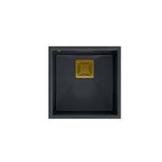 Zlewozmywaki - QUADRON Zlewozmywak granitowy jednokomorowy podwieszany 42 42 22,5 cm DAVID 40 czarny metalik ze złotym odpływem HQD4242U8-G1 - miniaturka - grafika 1