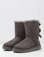 Botki damskie - Ugg Bailey Śniegowce Szare Ocieplane na Zimę Skórzane Modne Kokardy 37 Jka - miniaturka - grafika 1