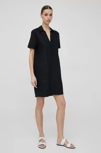 Sukienki - Calvin Klein sukienka lniana kolor czarny mini prosta - grafika 1