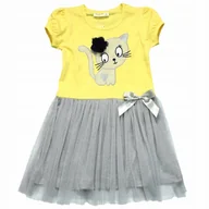 Sukienki - Sukienka TIULOWA Srebrny KOTEK Rękawek KOKARDA 128 - miniaturka - grafika 1