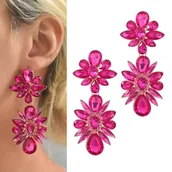 Kolczyki - Kolczyki efektowne duże FUKSJA malinowe z aplikacjami cyrkoniami rozety - miniaturka - grafika 1