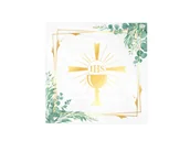 Dekoracje i nakrycia stołu na imprezę - Serwetki komunijne Kielich IHS z zielonymi listkami - 33 cm - 10 szt. - miniaturka - grafika 1