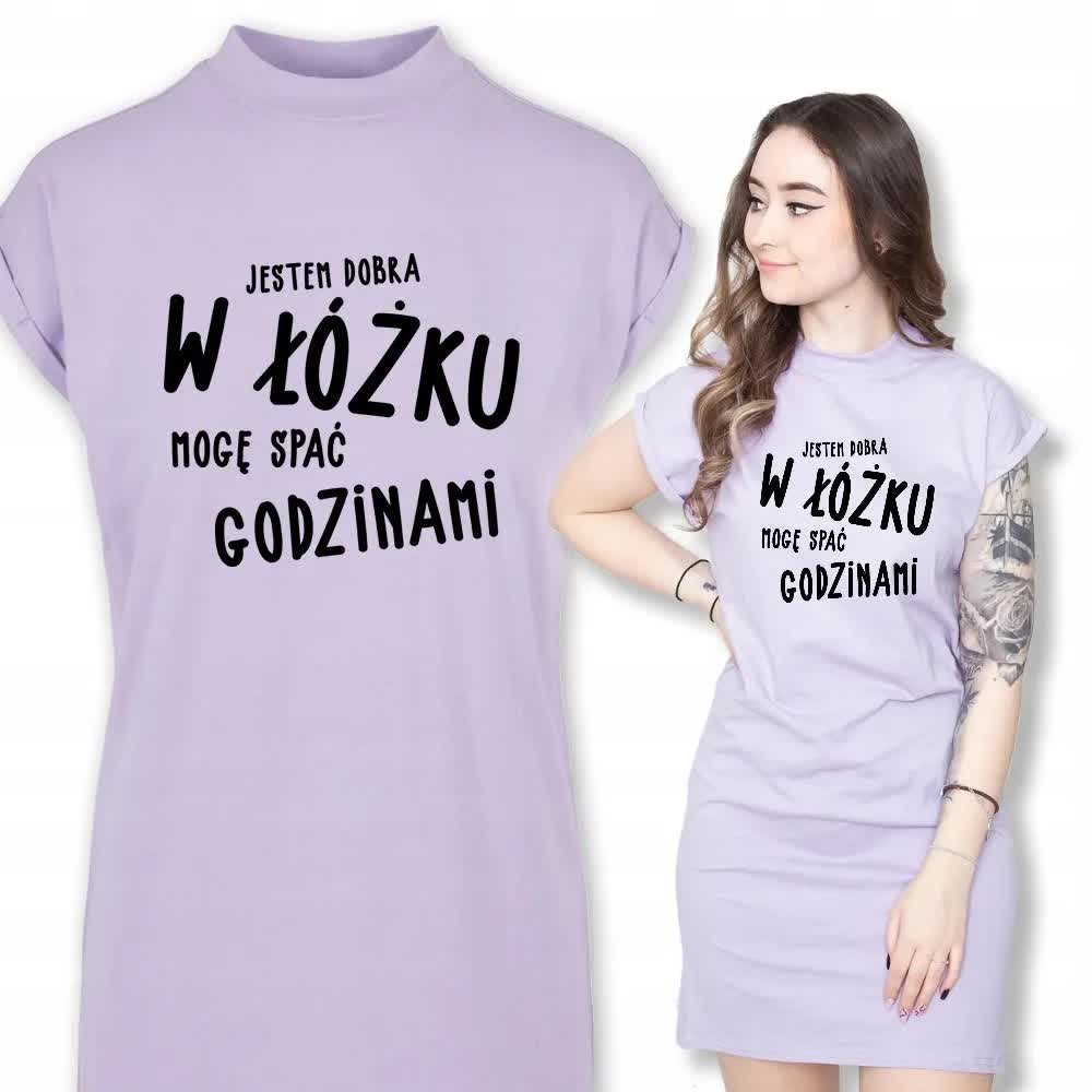 KOSZULA NOCNA FIOLETOWA Piżama Tunika JESTEM DOBRA W ŁÓŻKU Wzory - L