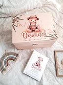 Pamiątka Chrztu Świętego - Zestaw MISIU W KAPELUSZU z imieniem, prezent na Chrzest, roczek, narodziny - miniaturka - grafika 1