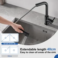 Baterie kuchenne - LOVHAUS Bateria Kuchenna z Wyciąganymi Dwoma Rodzajami Strumienia Wody, Czarna Bateria Kuchenna, Bateria Kuchenna ze Stali Nierdzewnej, Obrót o 360° - miniaturka - grafika 1