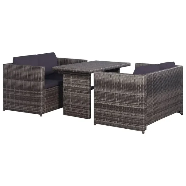 Zestaw mebli ogrodowych polirattanowy szary 2x sofa 1x stolik 120x67x67 cm