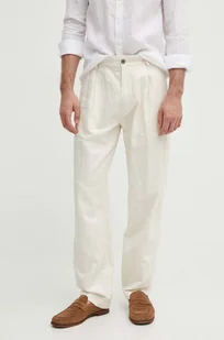 Pepe Jeans spodnie RELAXED PLEATED LINEN PANTS męskie kolor beżowy w fasonie chinos PM211700 - Spodnie męskie - miniaturka - grafika 1