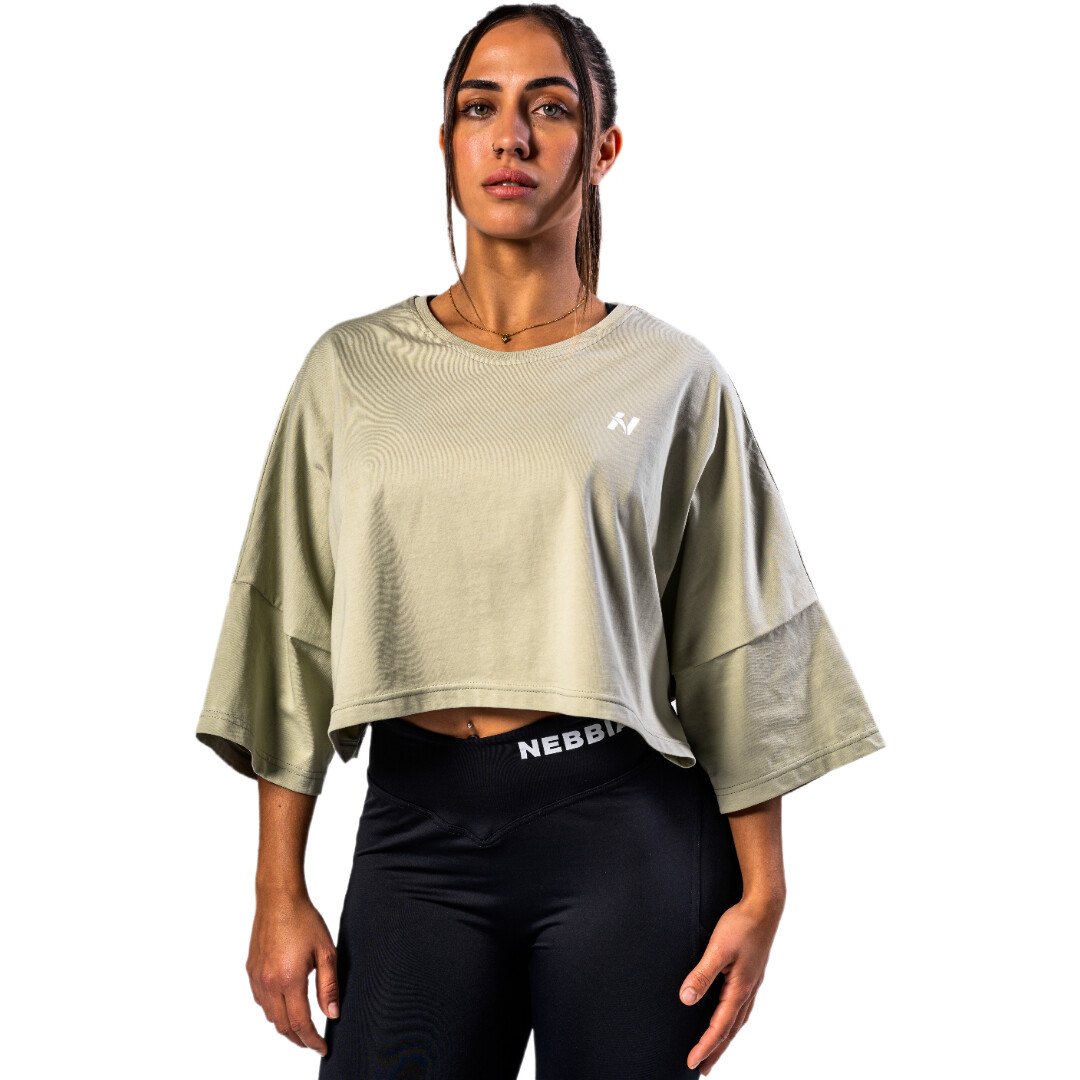 Koszulka damska Nebbia STRONG BEAUTY Oversized Cropped Tee JUST FLOW 431 light green M/L