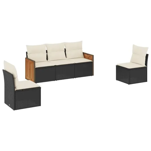 Meble ogrodowe rattan PE, zestaw 5 elementów, czarne, kremowe