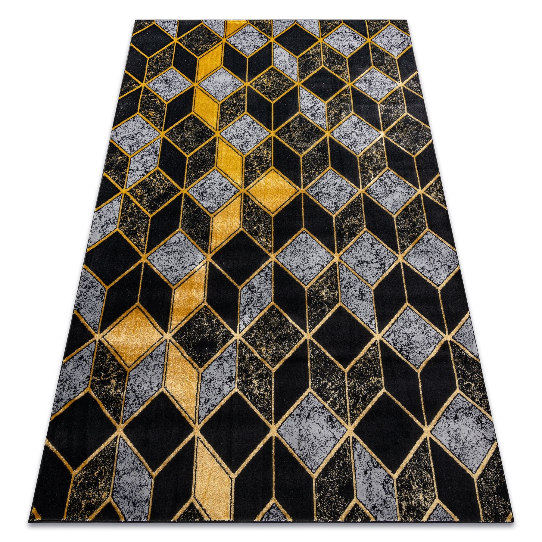 Dywan GLOSS nowoczesny 400B 86 stylowy, glamour, art deco, 3D geometryczny / złoty czarny 160x220 cm