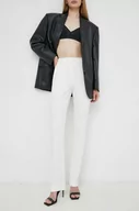 Spodnie damskie - BOSS spodnie damskie kolor biały proste high waist - Boss - miniaturka - grafika 1