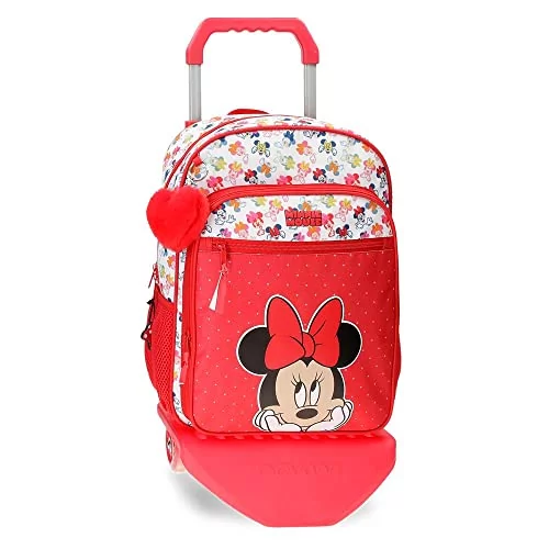 Disney Minnie Diva plecak szkolny z wózkiem, wielokolorowy, 30 x 38 x 12 cm, poliester, 13,68 l, kolorowy, plecak szkolny z walizką na kółkach, kolorowy, Plecak szkolny na kółkach