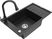 Zlewozmywaki z baterią - Mexen Elias zlewozmywak granitowy 1-komorowy z ociekaczem i baterią kuchenną Elia, czarny/srebrny metalik - 6511-73-670101-70 - miniaturka - grafika 1
