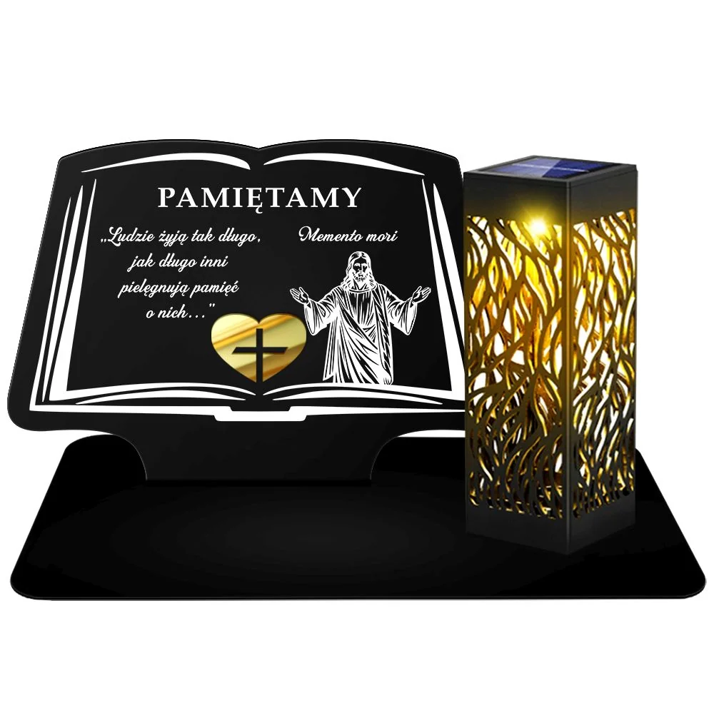 Metalowy Znicz Solarny LED Lampion na Grób Cmentarz Nagrobny Ciężki Duży