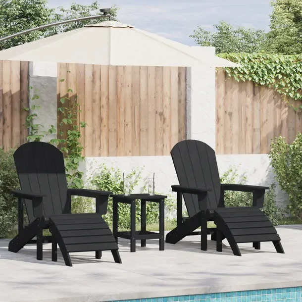 Zestaw Mebli Ogrodowych Adirondack HDPE w Kolorze Czarnym, 2 Fotele