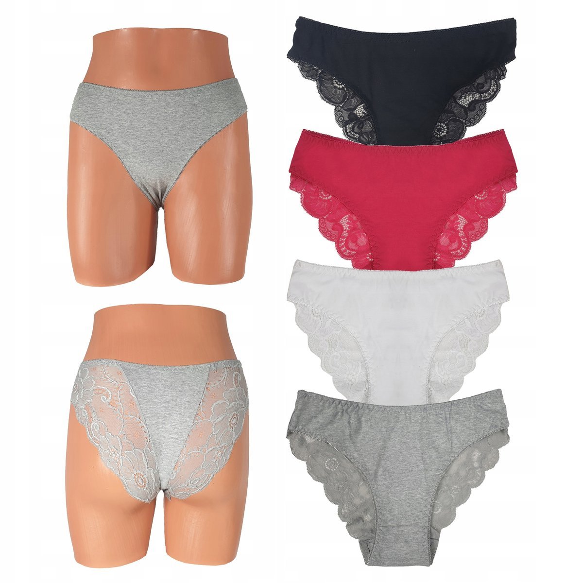 ZESTAW Majtki Figi Bawełniane Koronkowe Wygodne Seksowne 4-Pak Roz. L Z1