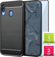 Etui i futerały do telefonów - Hello Case Etui Do Samsung Galaxy A40 (Pancerne, Karbon, Karbonowe, Czarne) Szkło 5D - miniaturka - grafika 1