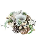 Ozdoby bożonarodzeniowe - [680445] Świecznik bożonarodzeniowy szyszki ośnieżony - miniaturka - grafika 1