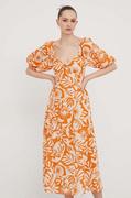 Sukienki - Billabong sukienka bawełniana kolor pomarańczowy midi rozkloszowana - miniaturka - grafika 1