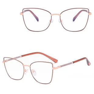 Damskie okulary Kocie Oczy zerówki do komputera BLUE LIGHT na teleskopach 25156D Brudny Różowy/Złoty - Okulary korekcyjne, oprawki, szkła - miniaturka - grafika 1