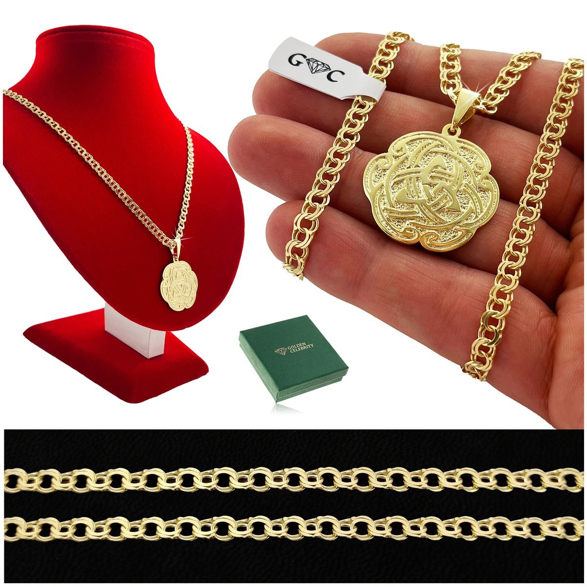 POZŁACANY ŁAŃCUSZEK MĘSKI SPLOT GARIBALDI, 60cm, PEŁNY + DUŻA ZAWIESZKA 925