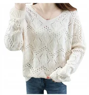 Swetry damskie - Sweter Damski Ażurowy Biały - miniaturka - grafika 1