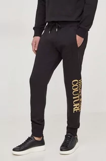 Spodnie męskie - Versace Jeans Couture spodnie dresowe bawełniane kolor czarny z nadrukiem - grafika 1