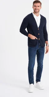 Ombre Męski sweter strukturalny kardigan z kieszeniami - granatowy V3 OM-SWCD-0109 M - Swetry męskie - miniaturka - grafika 1