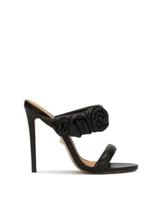 Eleganckie czarne klapki z różami na wysokiej szpilce - 39 - Klapki i japonki damskie - miniaturka - grafika 1