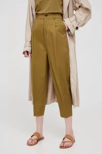 Spodnie damskie - Sisley spodnie damskie kolor zielony proste high waist - grafika 1