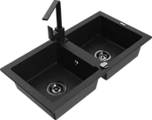 Zlewozmywaki z baterią - Mexen Mario zlewozmywak granitowy 2-komorowy z baterią kuchenną Rita, czarny - 6504-77-670300-70-B - miniaturka - grafika 1